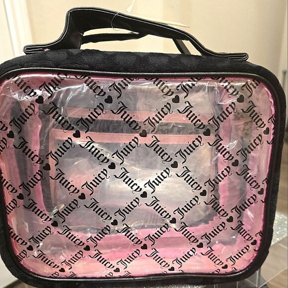 Juicy Couture Signature Logo Transparent Hear Velour Cosmetic Organizer - Picture 3 of 7
